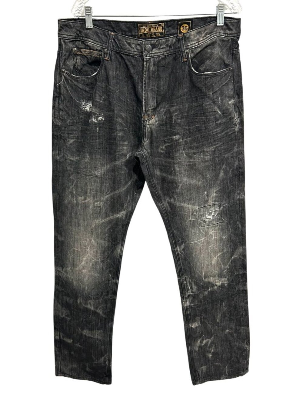 Akoo 36 Black Distressed Jeans Unique Wash Subtle Ripped Accents Grungecore Y2K